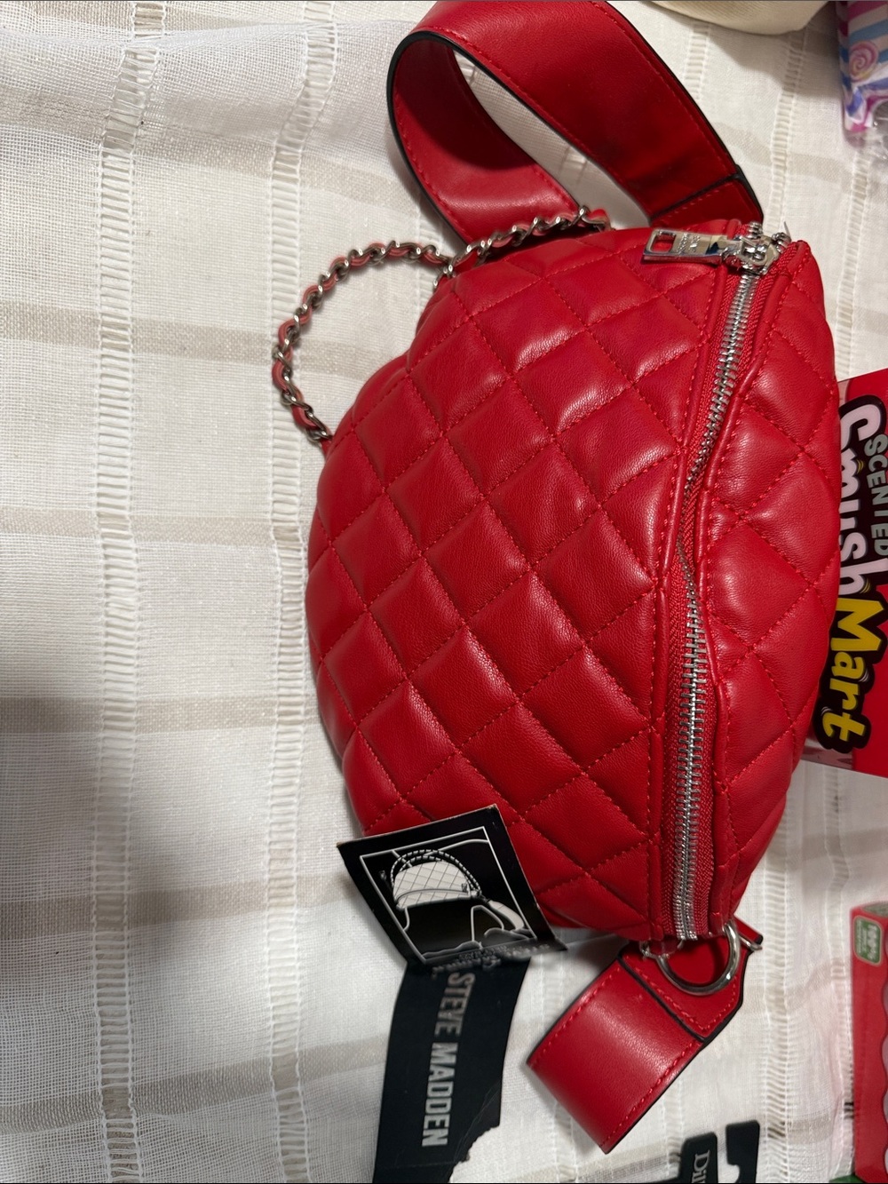Steve Madden Quilted Red Crossbody with Chain Detail